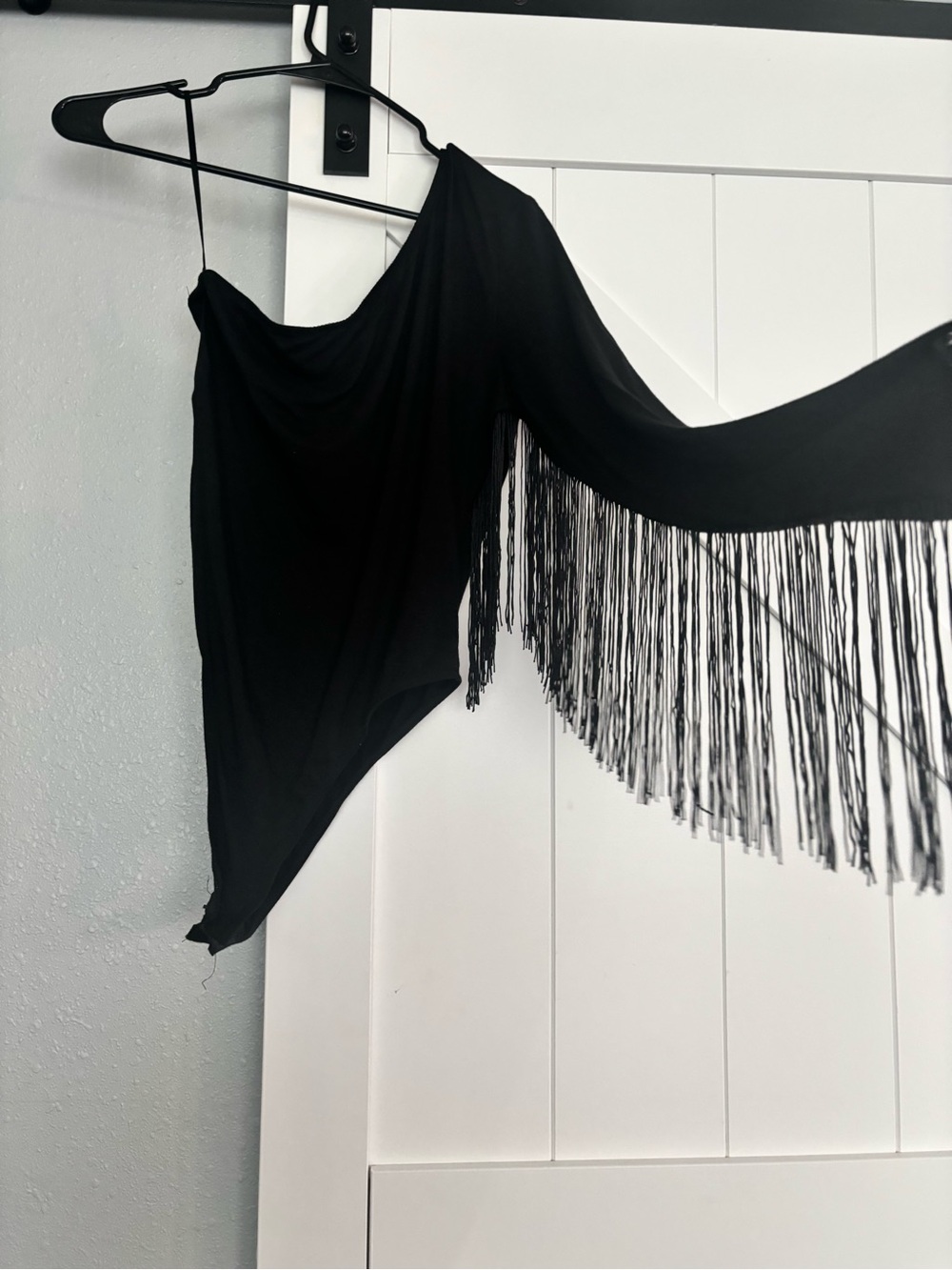 Amazon Black One-Shoulder Fringe Bodysuit